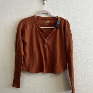 Hollister Long Sleeve Crew Neck Light Brown Top XS